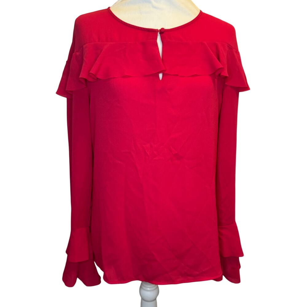 Banana Republic size XS red sheer ruffled blouse long sleeve